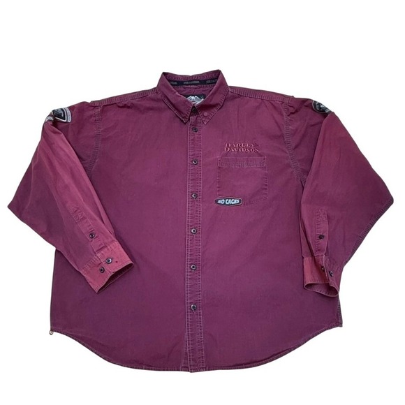 Harley-Davidson Other - Harley Davidson Mens XXL Long Sleeve Button Down Shirt Burgundy No Cages Patches